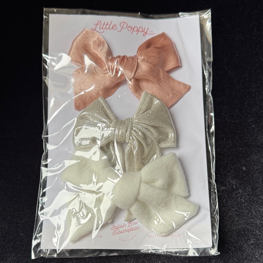 Little Poppy Elegant Hair Bow Set - Pink, Silver, and White